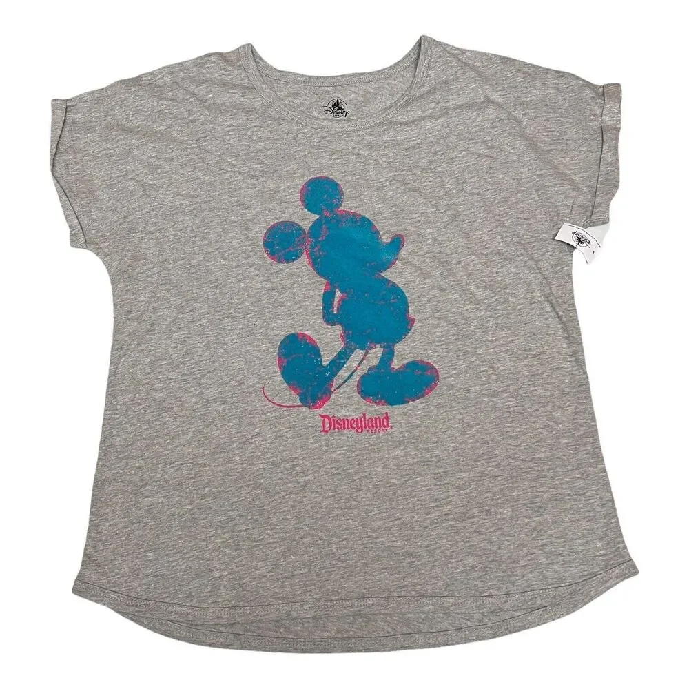 Disneyland‎ Resort T-Shirt Girls XL Grey Parks Mickey Mouse Logo Ears World Pink